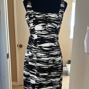 Calvin Klein Black and White Square Neck Sheath Dress